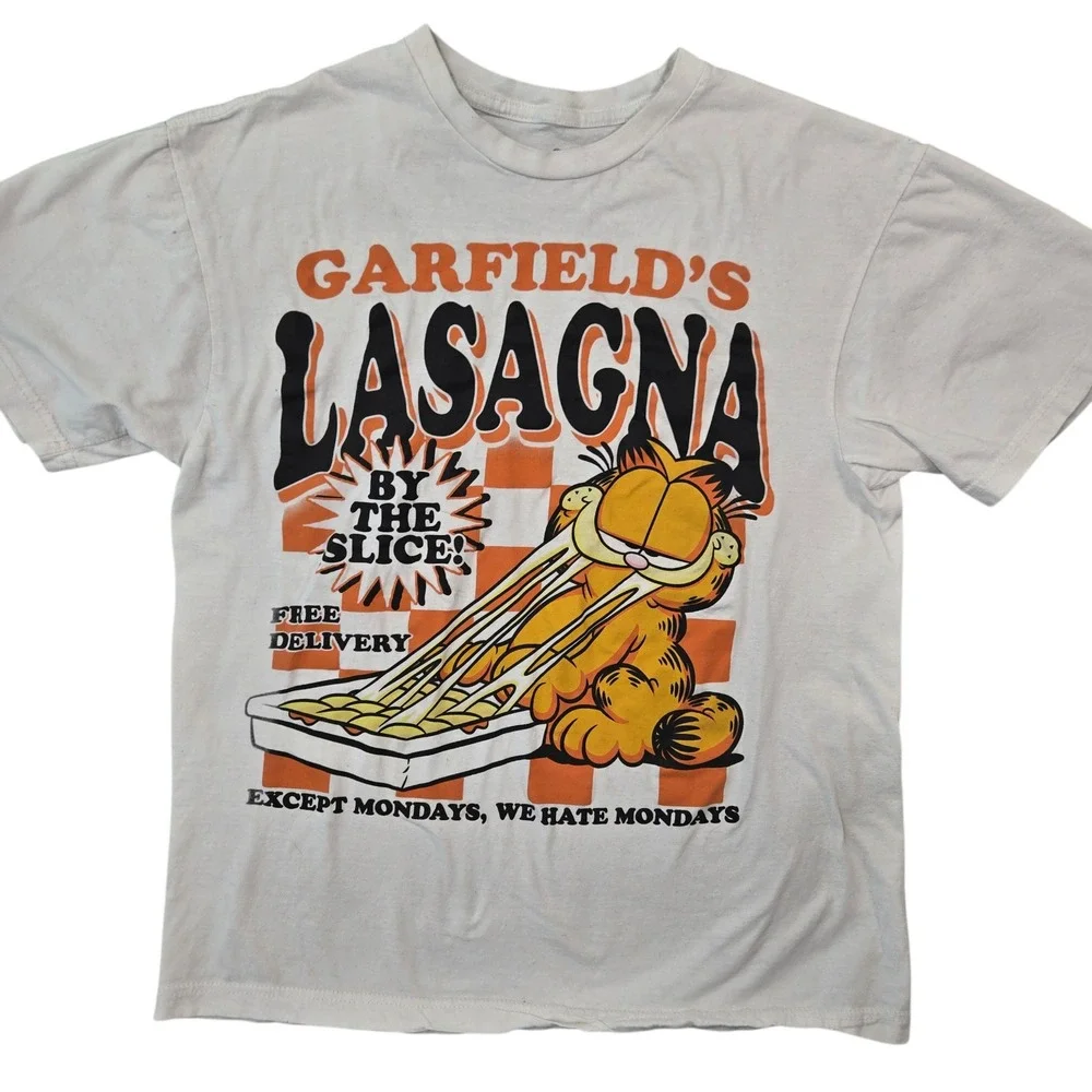 Garfield Lasagna By The Slice White Graphic T-Shirt‎ Mens Medium I Hate Mondays